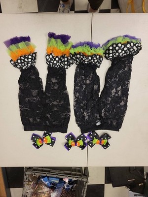 Halloween Lace Leg Warmers Ruffle Polka Dot Bows Witch Costume Accessory Set L