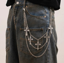 1pc Fashion Punk Metal Pants Chain Silver Cross Hip Hop Waist Accessory - NEW