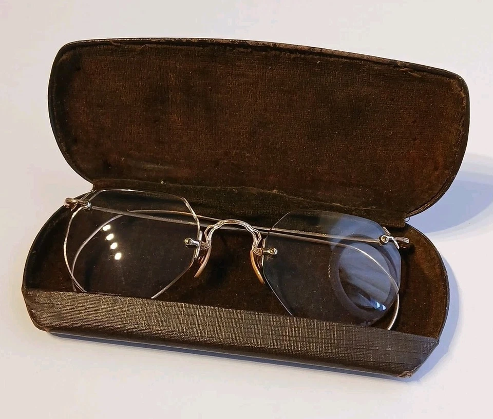 Anteojos ópticos americanos antiguos AO 1/10 12K GF marcos de borde de alambre de color completo Foto 2 de 4