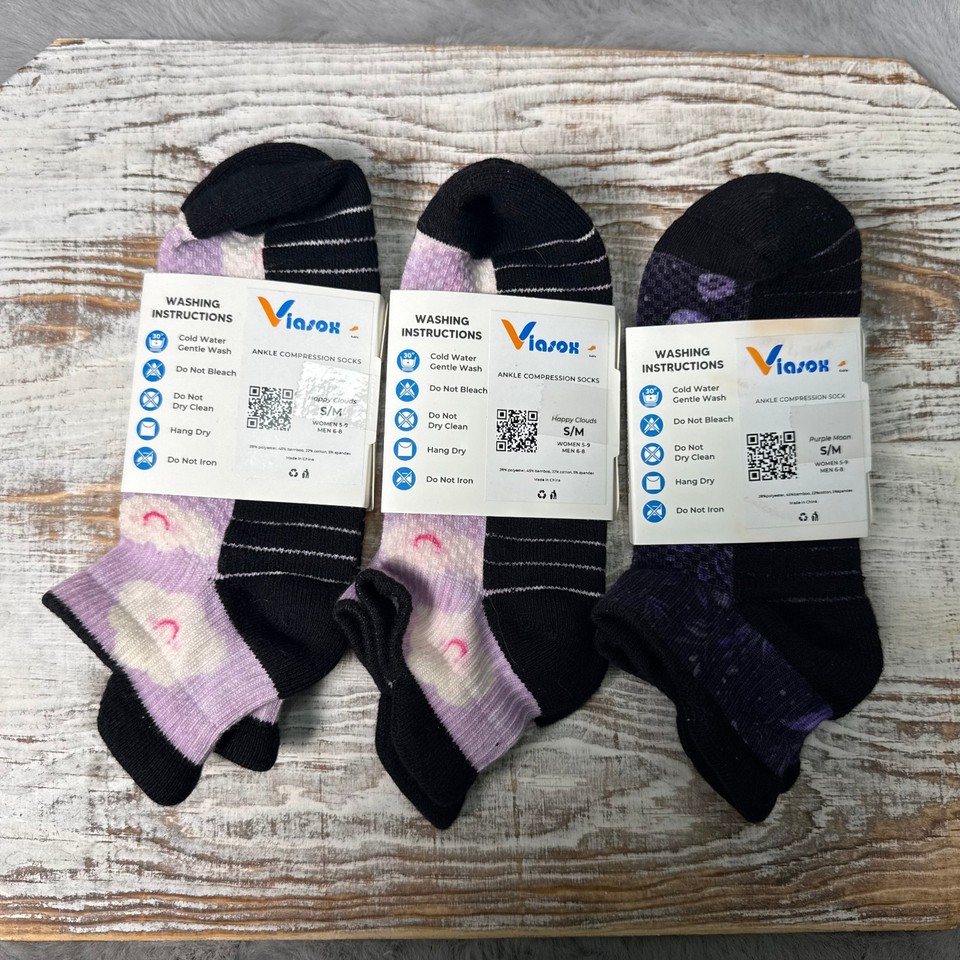 Moon 58 Viasox Ankle Compression Socks Lot Of 3 NWT Small Medium Happy Cloud ...