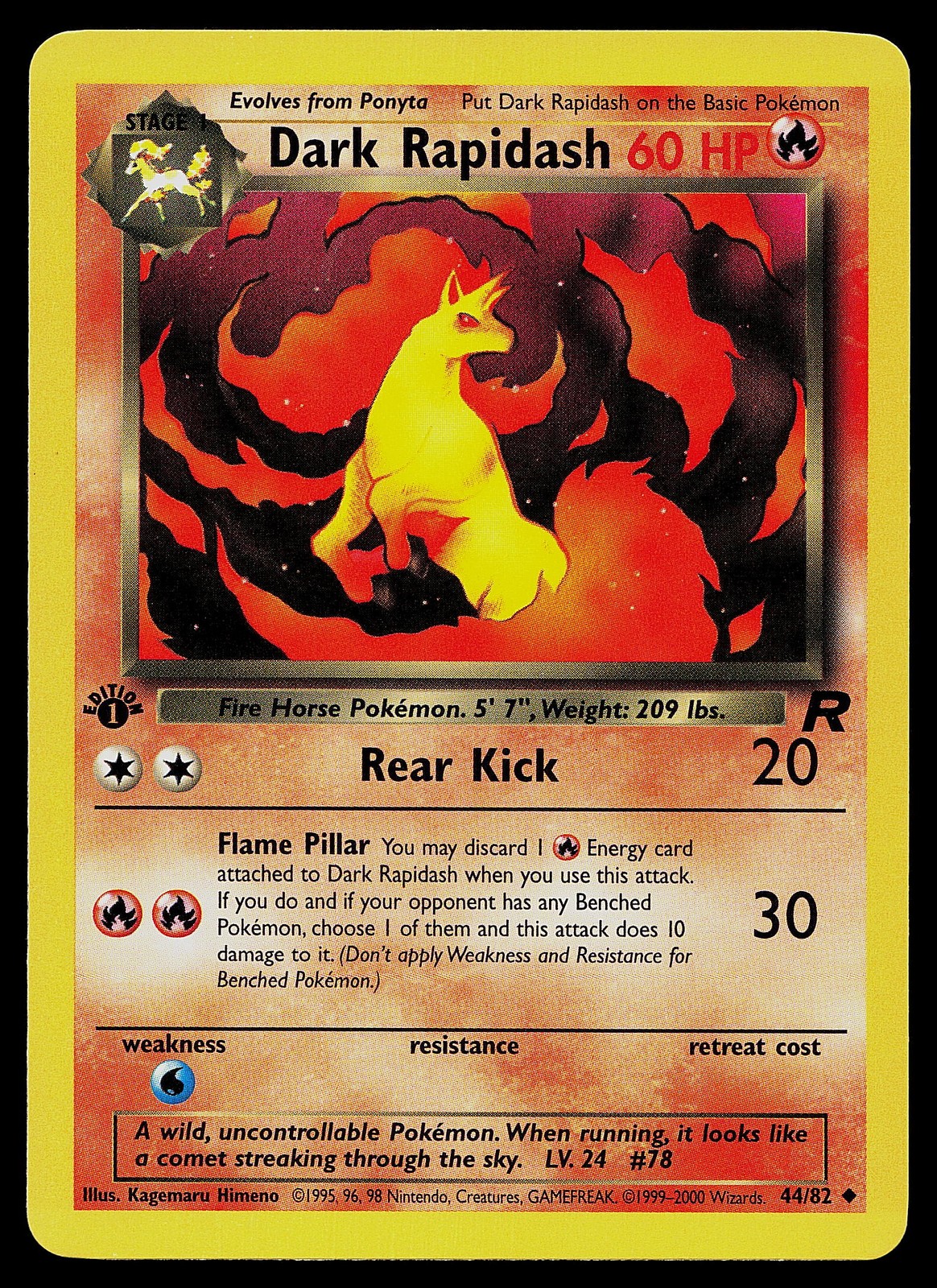 Pokemon Card - Dark Rapidash Team Rocket 44/82 Uncommon 1st Edition