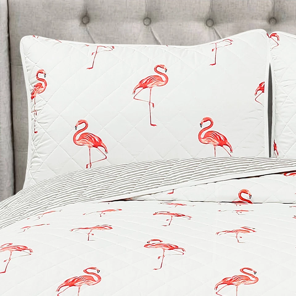 Kelly Flamingo Edredón Reversible Juego de Ropa de Cama 3 Piezas con Fundas de Almohada, King,... Foto 3 de 4