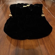 Vintage Black Velvet Evening Clutch With Gold Hardware