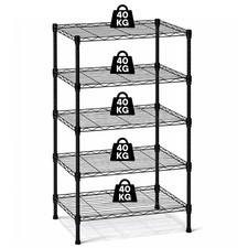 5-Tier Wire Shelving Unit Garage Storage Rack Heavy Duty Pole Metal Black