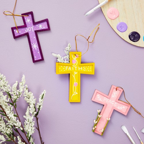 12 Unfinished Wooden Crosses for DIY Crafts Ornament Easter Tree, 3.8x5" - Picture 3 of 8