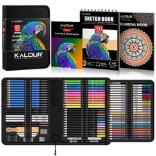 112 Drawing Set Sketching Kit, Pro Art Supplies with 3-Color Sketchbook & Col...