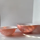 Pyrex Pink Gooseberry 024 Cinderella Mixing Bowls 2pc 1qt Handles Nesting