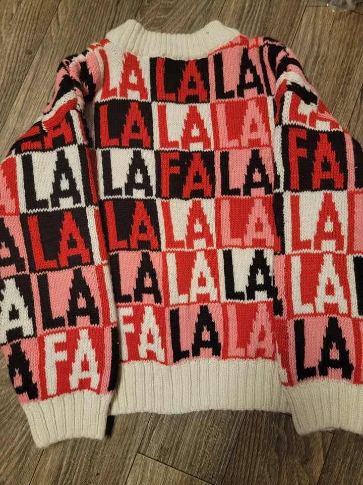  H&M Fa La La Jacquard-Knit Wool-Blend Sweater Pink/Black/Red/White Size XL - Image 2 of 4