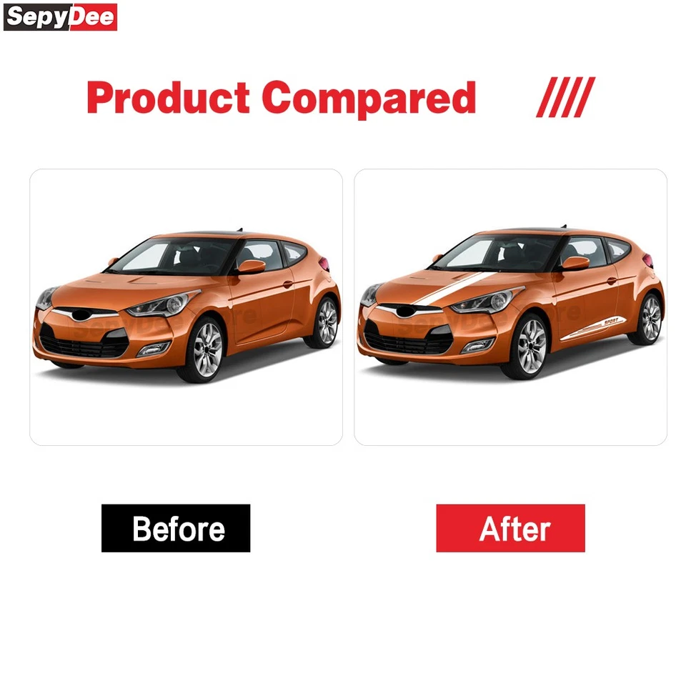 Car Hood Bonnet Decal Door Side Stripes Stickers for Hyundai Veloster 2011-2018 - Image 3 of 4