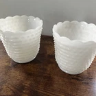 Vintage Fire King Scalloped Hobnail White Milk Glass Planter Vase 4”.