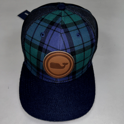 VINEYARD VINES Baseball Hat Men's Blackwatch Plaid Leather