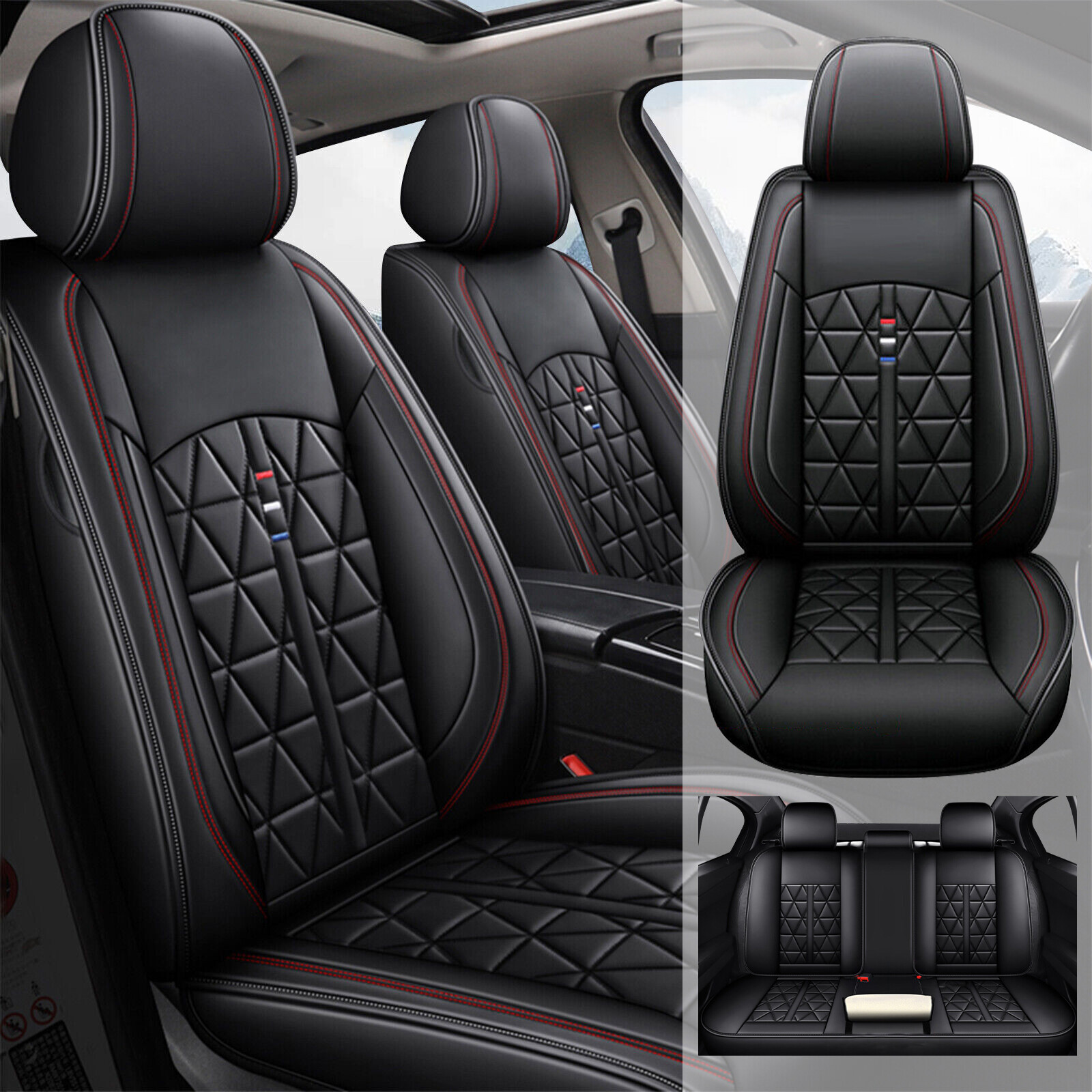 Front Rear Car 5-Seat Covers Faux Leather Protector Pad For KIA Forte 2014-2024