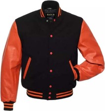 Hatch Sports Men’s Varsity Baseball Jacket Wool Body Genuine Cowhide Leather Arm