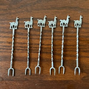 Vintage Silver Alpaca Llama Cocktail Appetizer Forks 3" - Set of 6