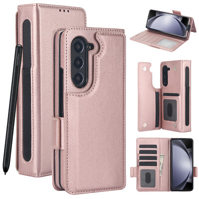 For Samsung Galaxy Z Fold6 5 3 Leather Rugged Card Wallet Case With S Pen Holder