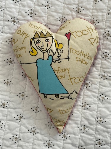 Tooth Fairy Pillow Pink Heart Pocket On Back 7" Feels Stuffed W/ Buckwheat