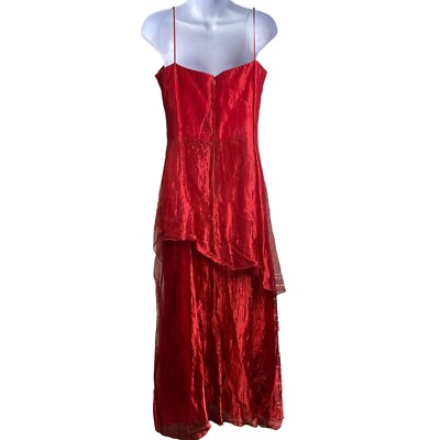Del Rosario Women's Red Silk Long Dress Size 8 Evening Gown Formal Occasion  | eBay