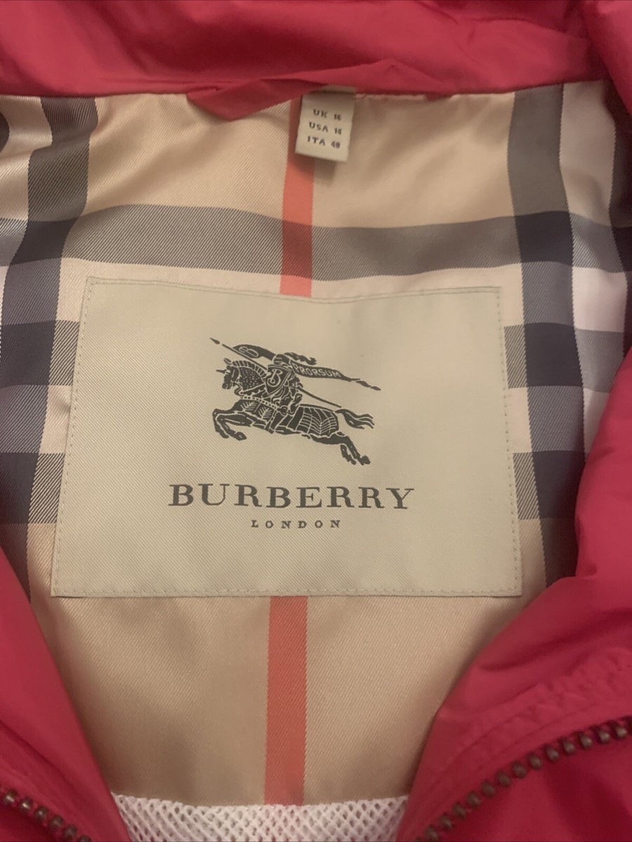 BURBERRY ピンク ウィンドブレーカー Burberry London Pink Nylon ¾ Sleeve CROPPED Women's Size 14