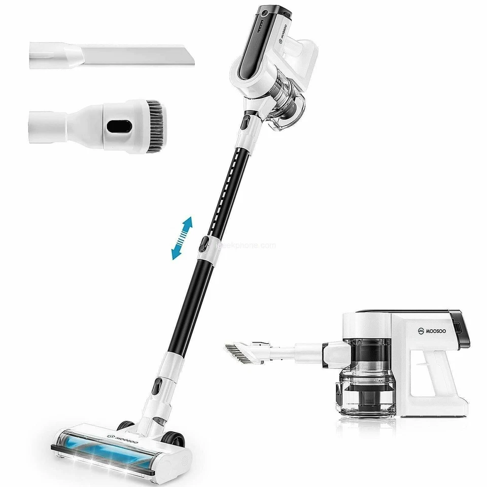 MOOSOO S2: 2 in 1, Cordless Lightweight Stick Vacuum Cleaner HEPA - White