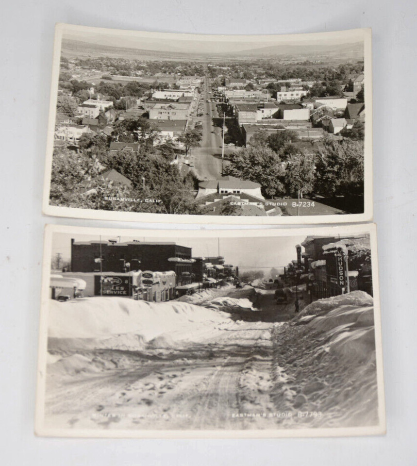 RPPC Susanville California 2 PC Main St Photo Winter near Lassen Peak