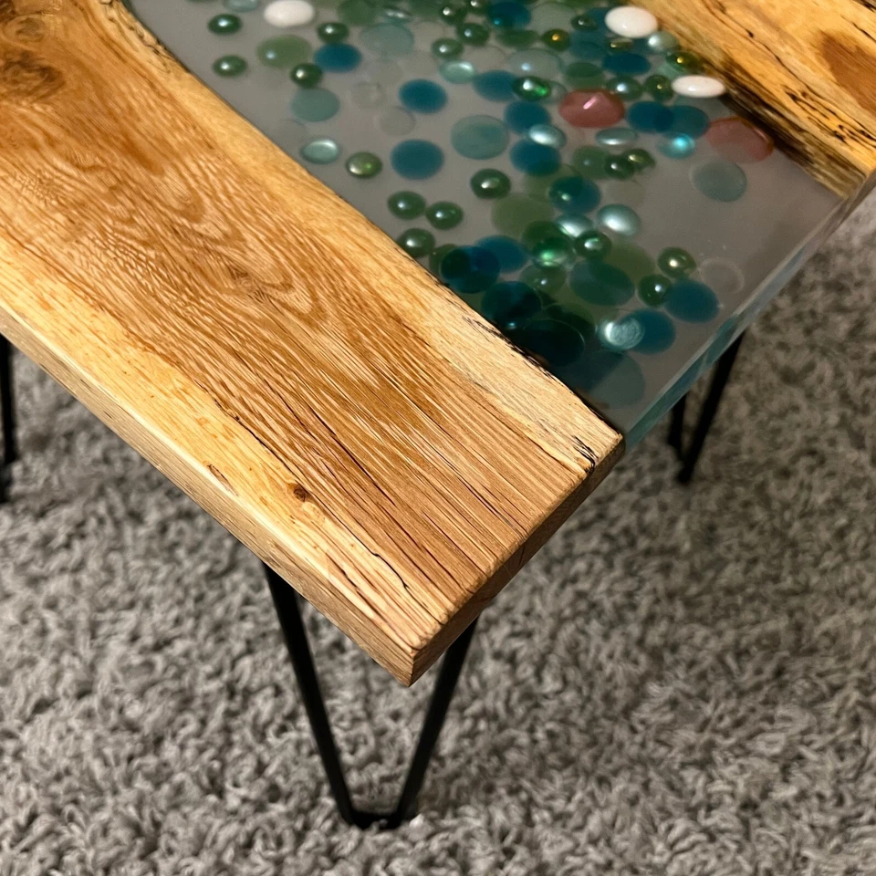Epoxy Live End Table / Side Table / Rocks Mosaic / Natural Edge Side Table - Image 4 of 4