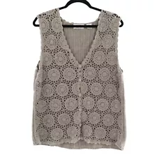 Sostanza Crochet Vest Womens M Beige Hippie 70's Cottagecore Boho Retro Granny