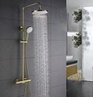 Brushed Gold Thermostatic Shower Taps Round Shower Head 3-Way Mixer Valve Faucet