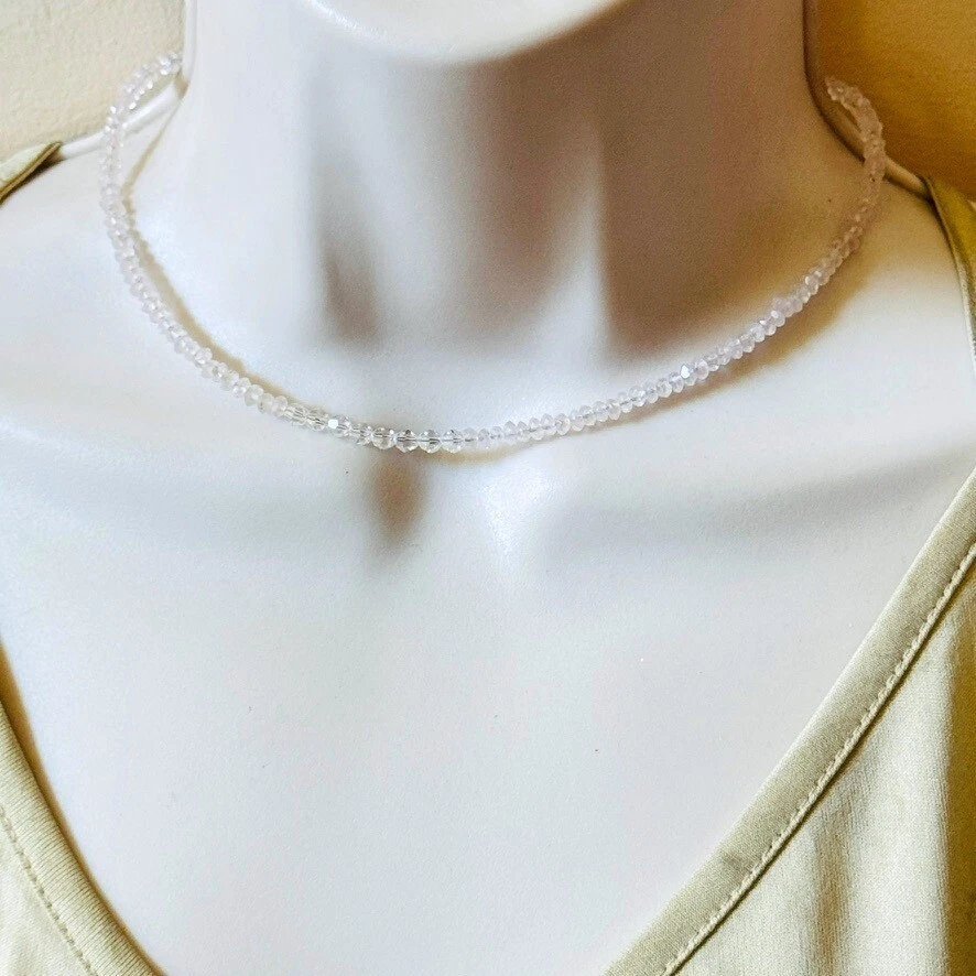 Collar de cuarzo rosa cristal natural genuino piedras preciosas delicadas hebra delgada Foto 2 de 4