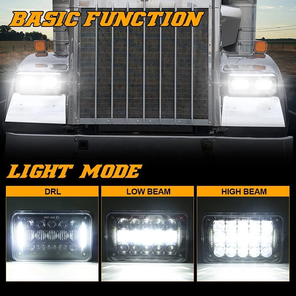 4x For Ford Mustang 1979-1986 DOT 4x6" Square LED Headlights Hi/Lo Beam With DRL - Image 2 of 4