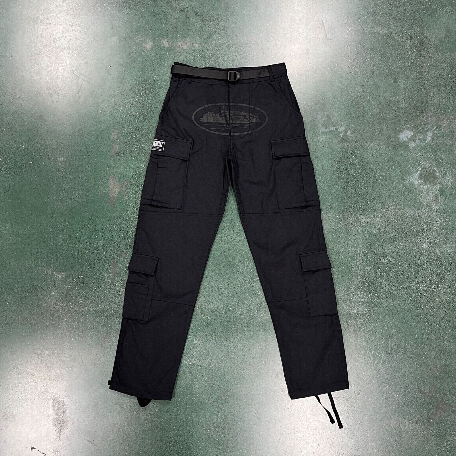 CRTZ Corteiz Cargo Pants , Color Black With Black Logo