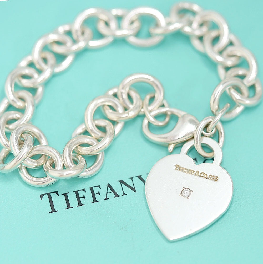 Tiffany & Co. Heart Tag Diamond Chain Bracelet 6.8