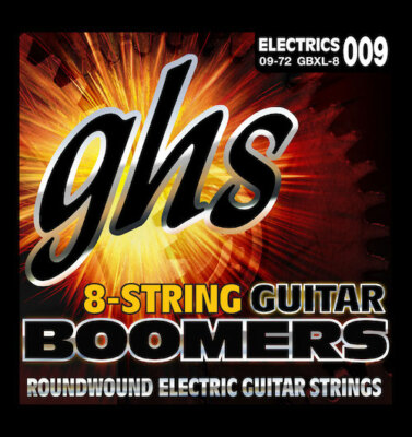 GHS GBXL-8 Boomers Electric Guitar Strings; 8-string set gauges 9-72