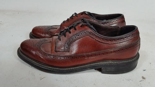 Mens Vintage Florsheim 8.5 Gunboat Wingtip Oxford Pebble Dress Leather Shoes - Picture 4 of 9