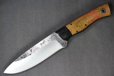 Fiddleback Forge Duke by Andy Roy .195" A2 Blade, Micarta Bolster Burlap Handle