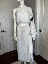 Retrofête One Shoulder White Sequin Two Piece Set Maxi Dress Size Large￼