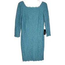 Adrianna Papell Lace Dress Sz Turquoise Blue Scalloped Nwt $160  