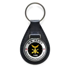 US Army Man Portable Air Defense System Crewmember Black Leather Keychain Silver