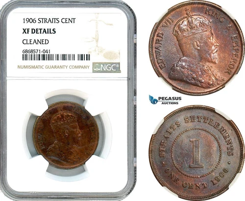 AI985, Straits Settlements, Edward VII, 1 Cent 1906, NGC XF Details, Rare!