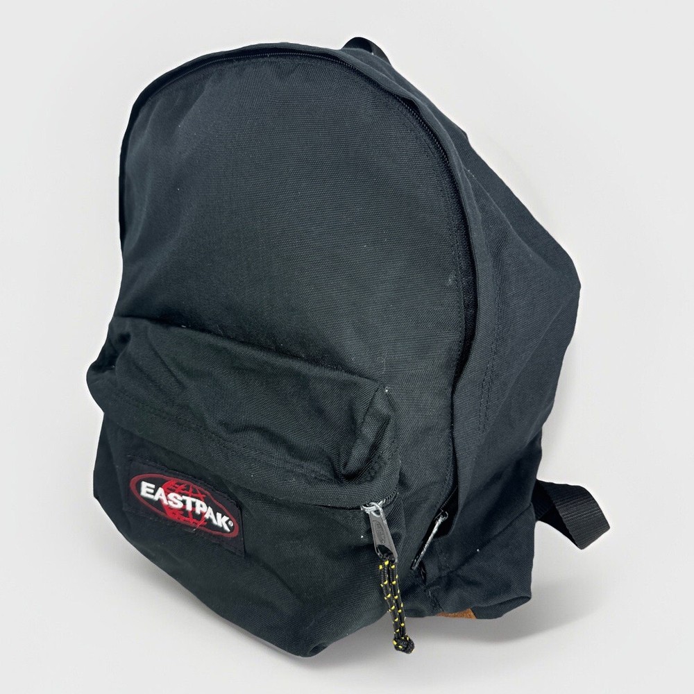 Vintage Eastpak Suede Black Leather Brown Bottom Backpack Rucksack 90s 00s Y2K