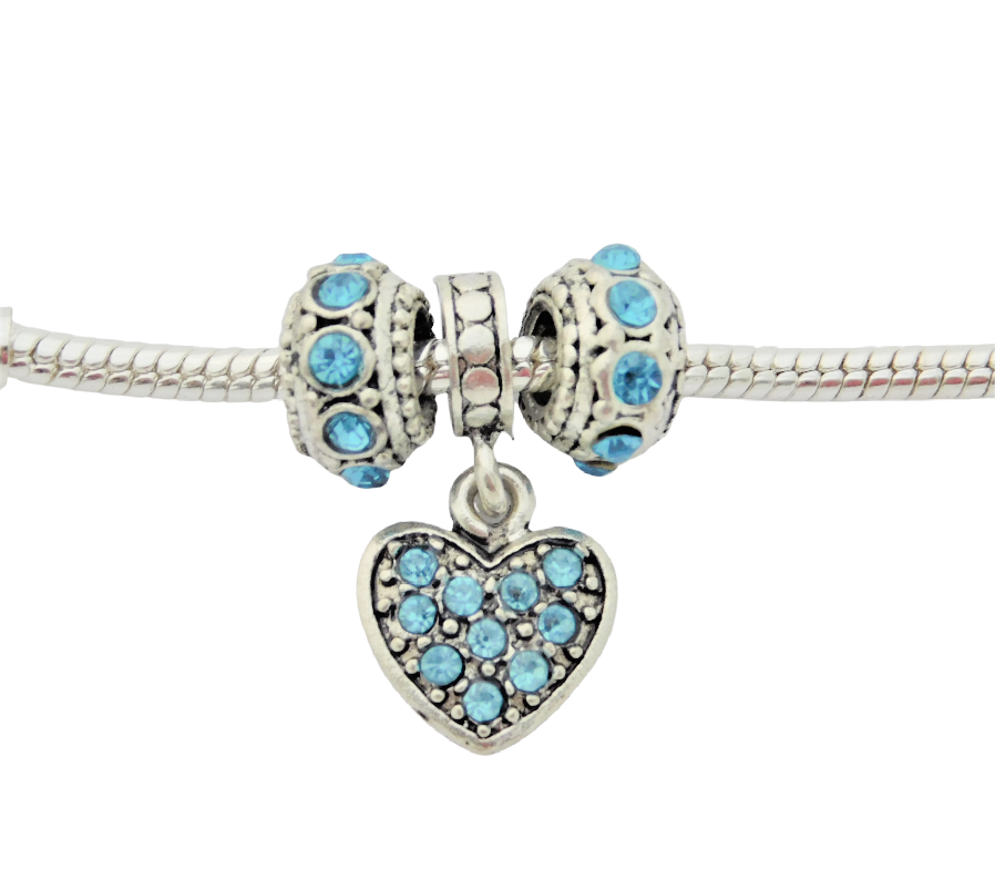Set Of 2 Heart Charms - "Grandmother & Granddaughter" Dangle Beads For Snake Chain Bracelets (5mm Hole)