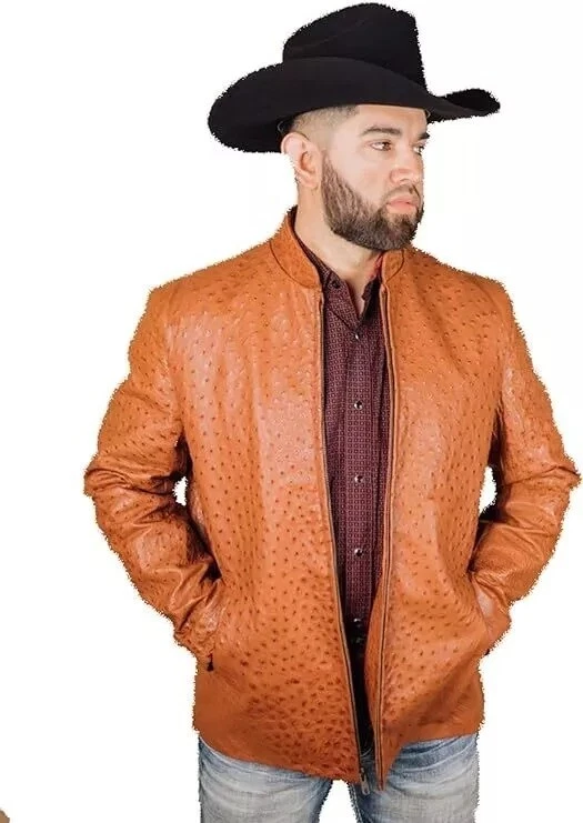 MEN'S VINTAGE FULL OSTRICH GENUINE LEATHER CASUAL JACKET WESTERN WEAR
