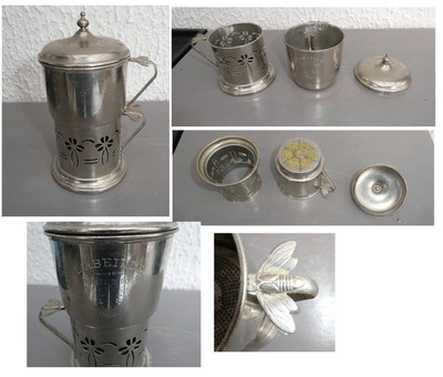 Cafetière à filtre ancienne ALSA en cuivre nickelé chromé - Arts de la table