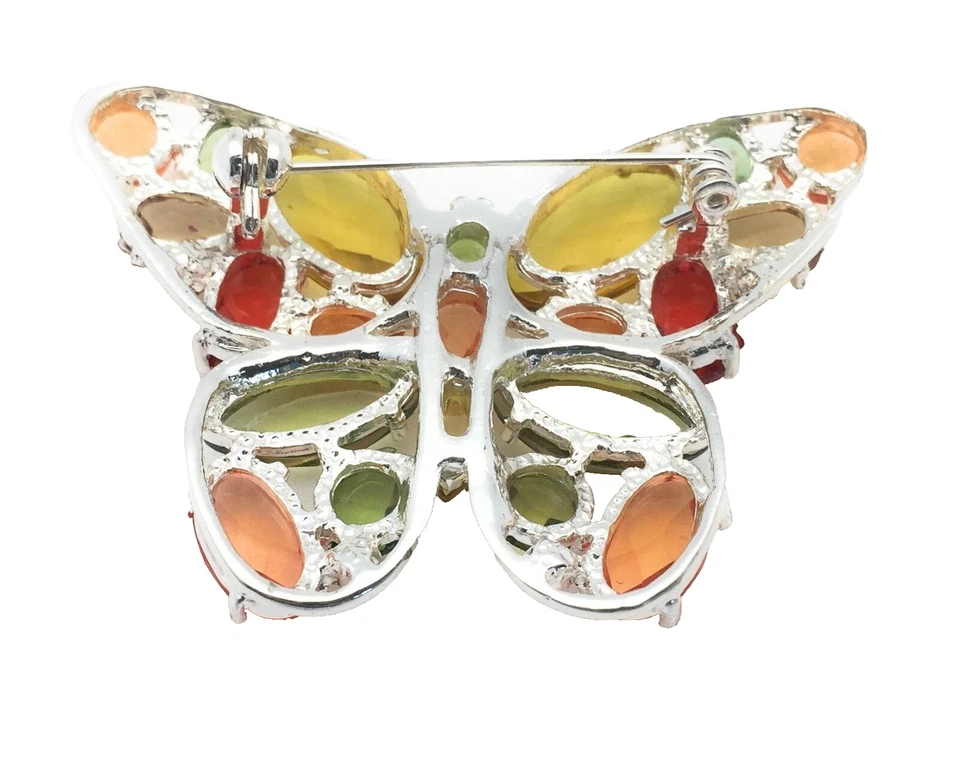 Butterfly Wing Brooch Silver Plated Metal Clasp Multi-Color Crystal Fashion Pin - Image 2 of 2