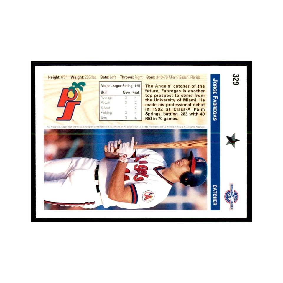 Jorge Fabregas 1992 Upper Deck Minor League #329 Baseball Cards Baseball Card NM - Image 2 of 3