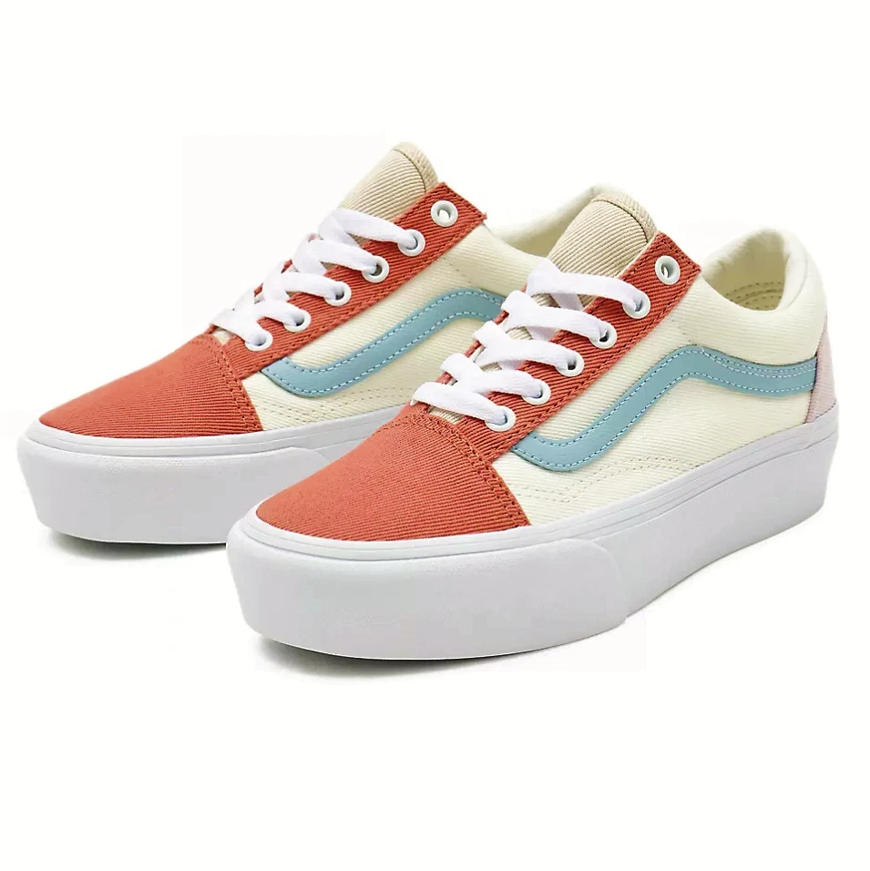 VANS MENS WOMENS TWILL OLD SKOOL PLATFORM PASTEL BLOCK TRUE WHITE