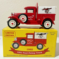 1992 Liberty Classic 1931 Ford Pickup Truck 1:25 Coin Bank Diecast Metal Red NEW