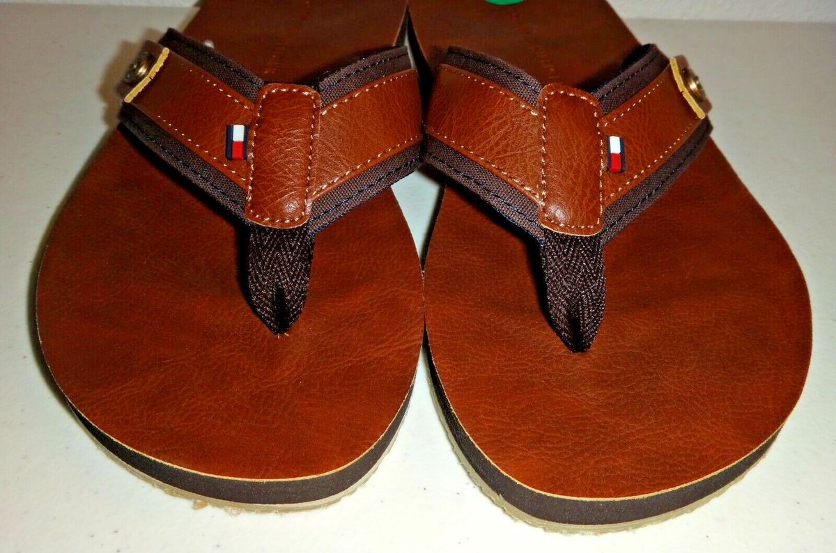 Tommy Hilfiger Drake-T Men\'s Flip Flops Flat Sandals Cognac Faux‎ Leather Sz 12 Tommy Hilfiger Drake Men Flip Flops Flat Sandals Cognac Faux  main image 4