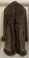Vintage Suede Coat Size 12, Chocolate Brown With Mongolian Lambs Fur Trim/cuffs