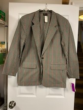 Vintage LIZSPORT tan plaid blazer jacket wool herringbone tweed Liz Claiborne 14