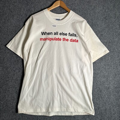 Manipulate The Data Shirt Adult Size Large White Short Sleeve Men's Y2K Pullover